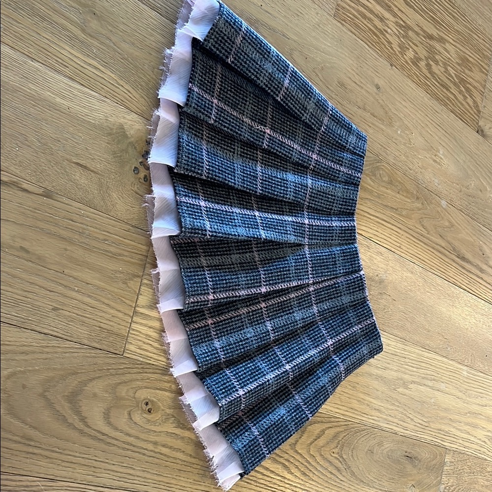 LoveShackFancy Blue and White Mini Skater Skirt